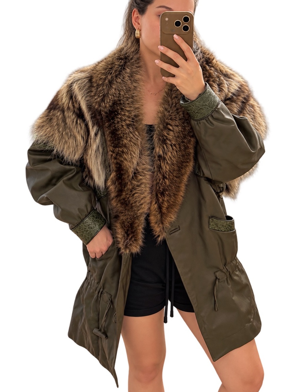 Marvin Richards Genuine Leather Snake Print Fox Fur Collar Coat Jacket Sz S - Picture 3 of 16